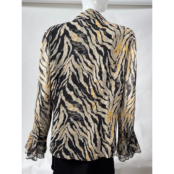 Coldwater Creek M Zebra Silk Print Ruffled Blouse Lined - Picture 13 of 16
